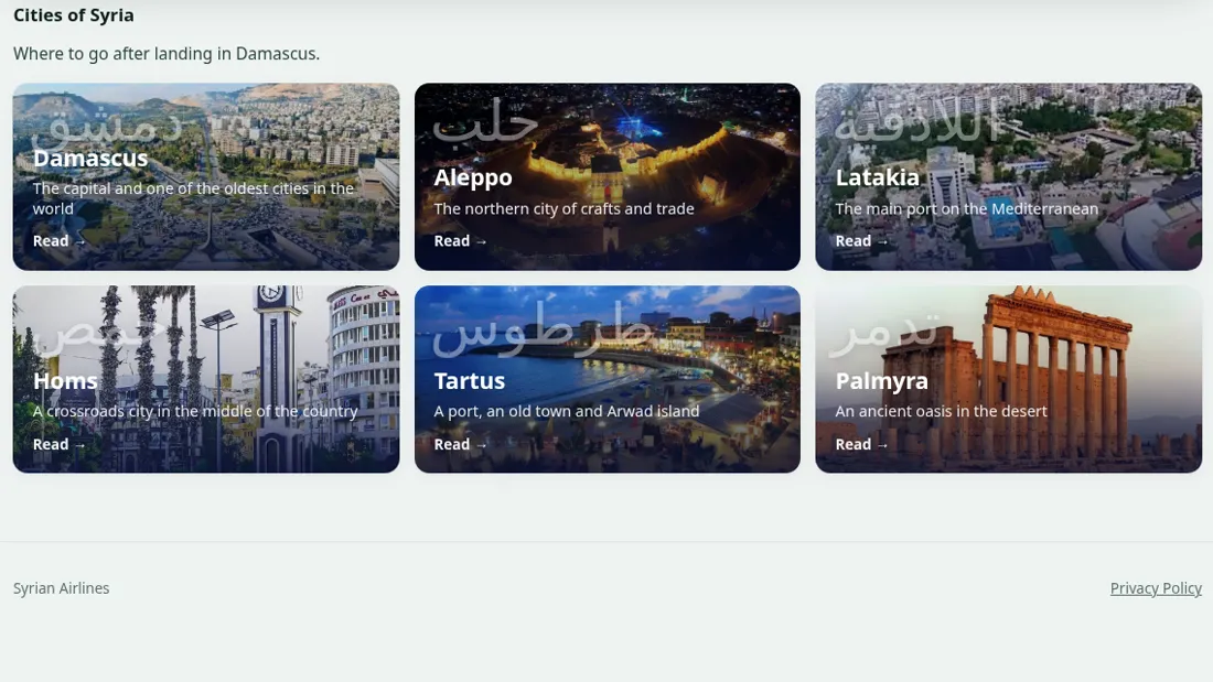 الصفحة الرئيسية لـ Syrian Airlines: البحث عن الرحلات ومدن سوريا